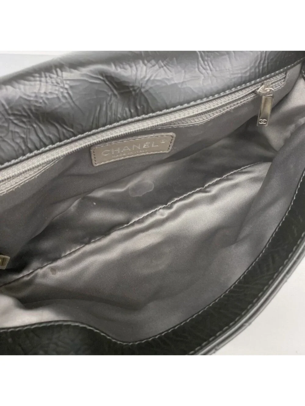 Chanel Shoulder Bag Quilted Leather Black Silver